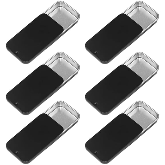 Empty Slide Top Tin Containers, 6 Pcs Portable Metal Case,Refillable Storage Container,Portable Metal Box, Small Rectangular Storage Container for Candies Lip Balms,Black-2.36 x 1.34 x 0.4 in