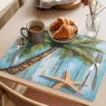 thumbnail image 3 of Coastal Beach Tree Placemats Set of 6 Summer Tropical Starfish Wood Grain Place Mats Indoor Wipeable Table Mats Washable Cloth Dining Table Placemats for Kitchen Holiday Party Home Decor 13x19 Inch, 3 of 9