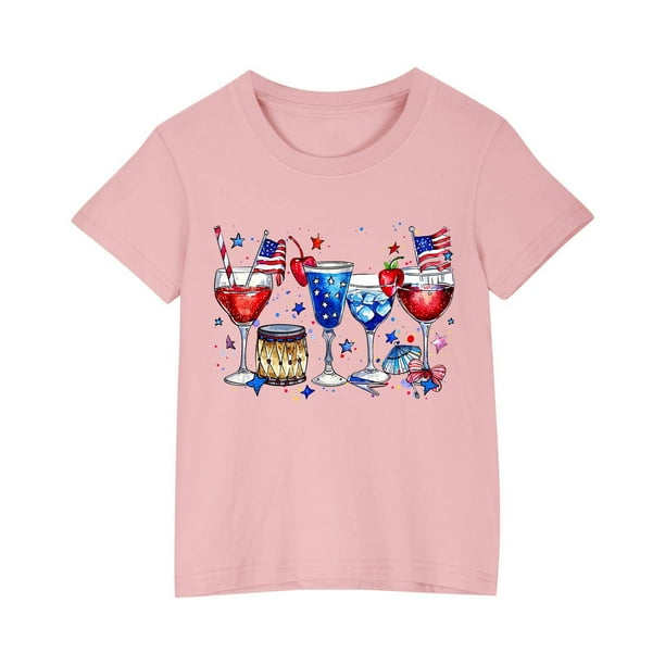 Vestido Corto de Verano Niños Niños Niñas Camiseta de Algodón Cuello Redondo Lindo Día de la Independencia Imprimir Top