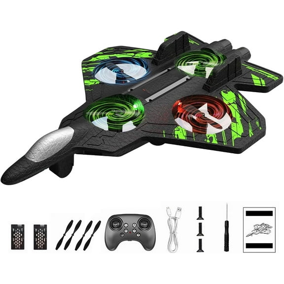 Yippzo Remote-Controlled Fighter Jet 2.4ghz Foam Remote Control Airplane 360° Tricks Stunt Flights Rc Plane with Fancy LED for Indoor Outdoor Play Toy