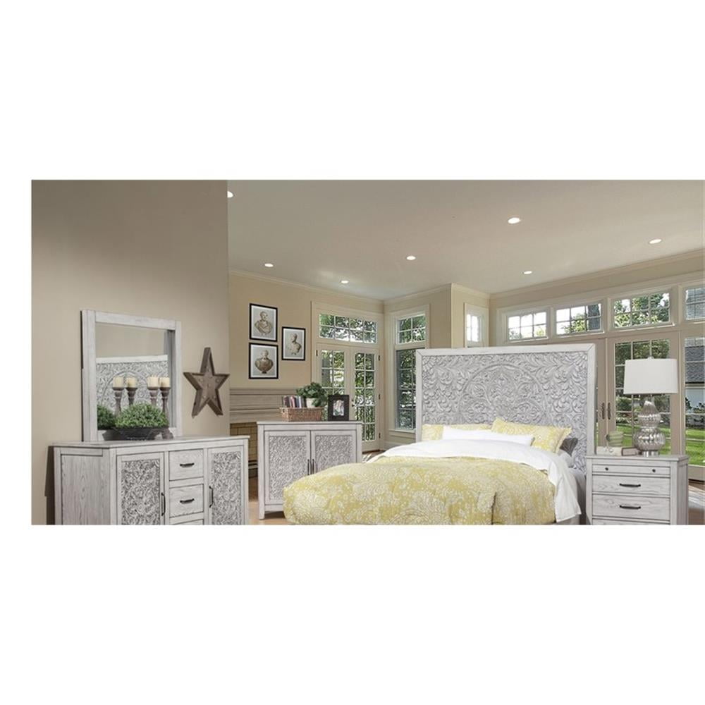 Pemberley Row Mahogany Weathered Light Gray Headboard Rectangular Resin Carving Design 64" x 65" x 3" Unassembled