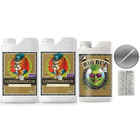 Advanced Nutrients Connoisseur Coco Bloom A & B Liter 4 Liter & Big Bud Coco Plant 1 Liter Bundle with Conversion Chart and 3mL Pipette