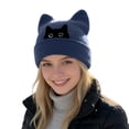 thumbnail image 3 of Cat Embroidered Cute Warm Knit Hat with Cat Ears Winter Slouchy Beanie, 3 of 5