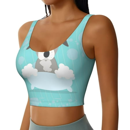 Picia Dog In Bathtub Sports Bra for Women Padded Strappy Sports Bras Medium Support Yoga Bra with Removable Cups Running Yoga Bra-X-Large