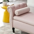thumbnail image 4 of Storage Bench,Velvet Upholstered End of Bed Bench with One Pillow and Large Storage Space,Rectangular Chaise Lounge with Rolled Armrest for Living Room Bedroom, Light Pink, 4 of 5