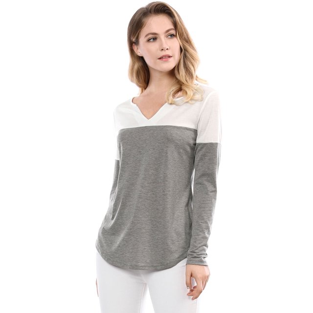 Camiseta De Manga Larga Con Cuello En V Y Henley Dividida Para Mujer gris L