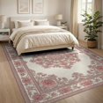 thumbnail image 3 of ODIKA 8'x10' Washable Area Rug Pink Symmetrical Vintage Decorative Faded Botanical Tug for Living Room, Under Sectional, Family , Durable, Non-Slip, 3 of 7
