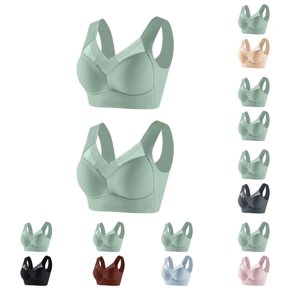 mihongmao Sports Bra Pack Sports Bras Large Bust Women's Underwear Thin Lace Solid Color Push-up Adjustment Bra Green,Green 4X