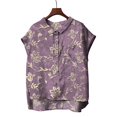 thumbnail image 4 of Purple Womens Summer Tops Cute Tops for Women Collar Non Sleeve Linen Shirts Plus Size Floral Blouses Casual Summer Clothes Going Out Tops for Women, 4 of 4