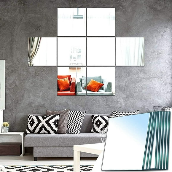 10PCS Mirror Sheets, 12x12 inch Self Adhesive Non Glass Mirror Sticker, Ultra-thin Flexible Mirror Sheets DIY Tiles Mirror Stickers for Bedroom Closet Bathroom Wall Decoration