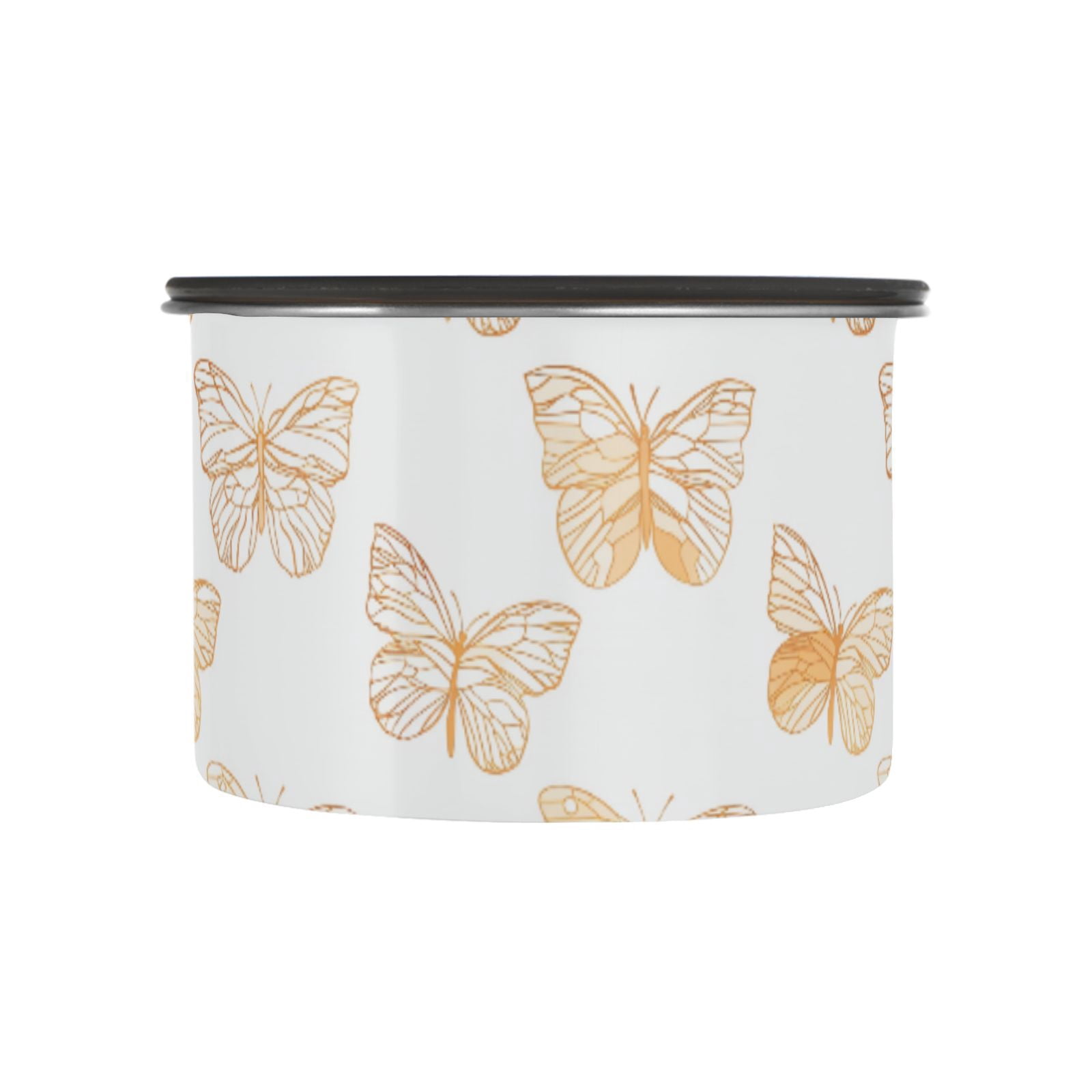 Gold Butterfly Print Airtight Coffee Bean Canister 30oz Food Storage Containers with Lids For Gournd, Tea, Sugar, Flour, Rice, Cereal, Candy Cookie Jar