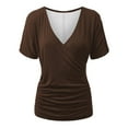 thumbnail image 2 of AOOCHASLIY Women Summer Tops Women's Solid Short Sleeve Boat Neck V Neck Dance Top with Side Shirring Yoga Elastic Fold Blouse, 2 of 5