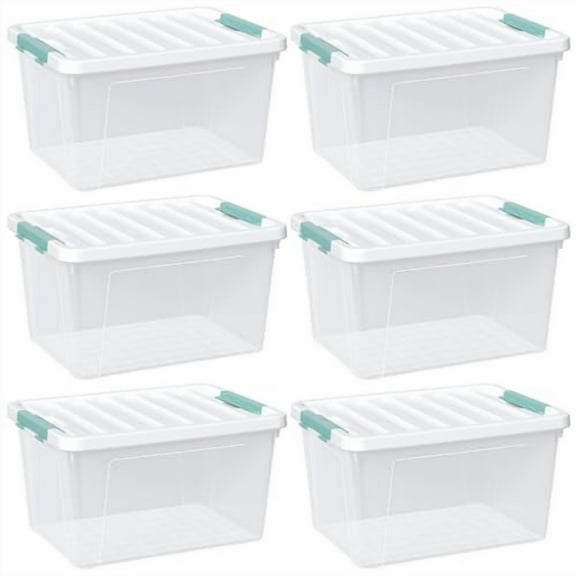 6 Packs 35 L Clear Plastic Latching Bins with Lids, Large Storage Tote Boxes