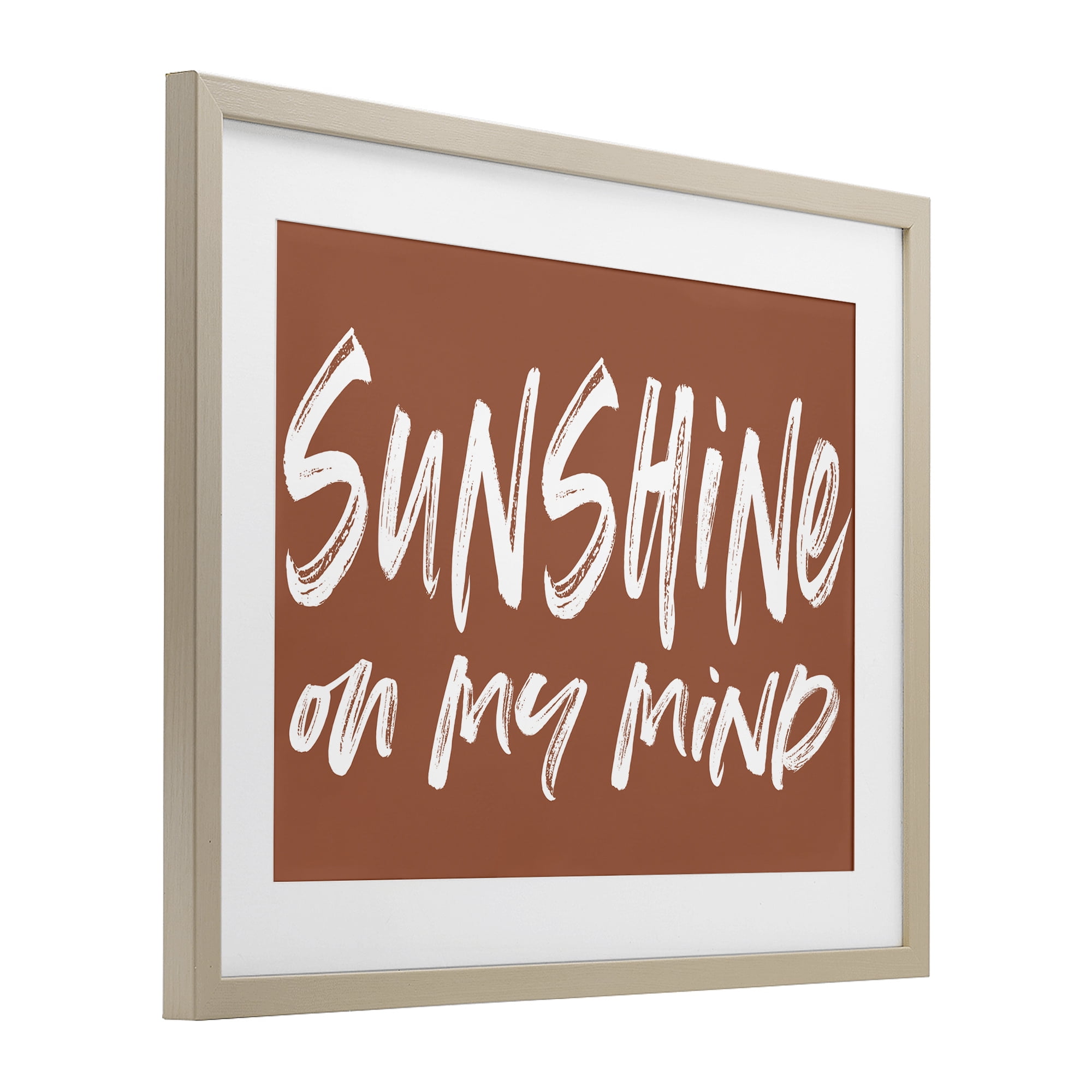 Sunshine State Of Mind Brown Birch Framed Print Under Glass, design by Lettered and Lined