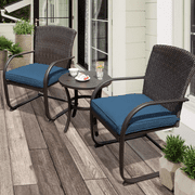 Blorly 3-Pieces Outdoor Patio Dining Wicker Chair Set,Steel Frame Rocking All-Weather Patio Furniture Chair with Cushion for Garden Pool Backyard Lawn,Peacock Blue