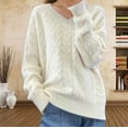 thumbnail image 2 of Dealovy Sweater for Women Long Sleeve V Neck Cable Knit Pullover Solid Color Loose Fitted Pullover Tops, 2 of 6