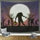 thumbnail image 1 of Tapiz de Zombie con monstruos detrás de la puerta de madera, tapiz de Halloween, decoración colgante de pared de fantasía de miedo para dormitorio, sala de estar y dormitorio, 1 of 3