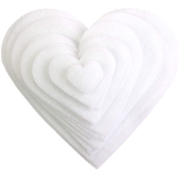 Playfully Ever After 1 to 6 inch Multi-Size Pack Stiff Felt Hearts 18pc (White)