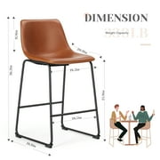 CONCETTA Bar Stools Set of 2, 26inch Industrial Stools with Back, Leather and Footrest for Kitchen, Brown