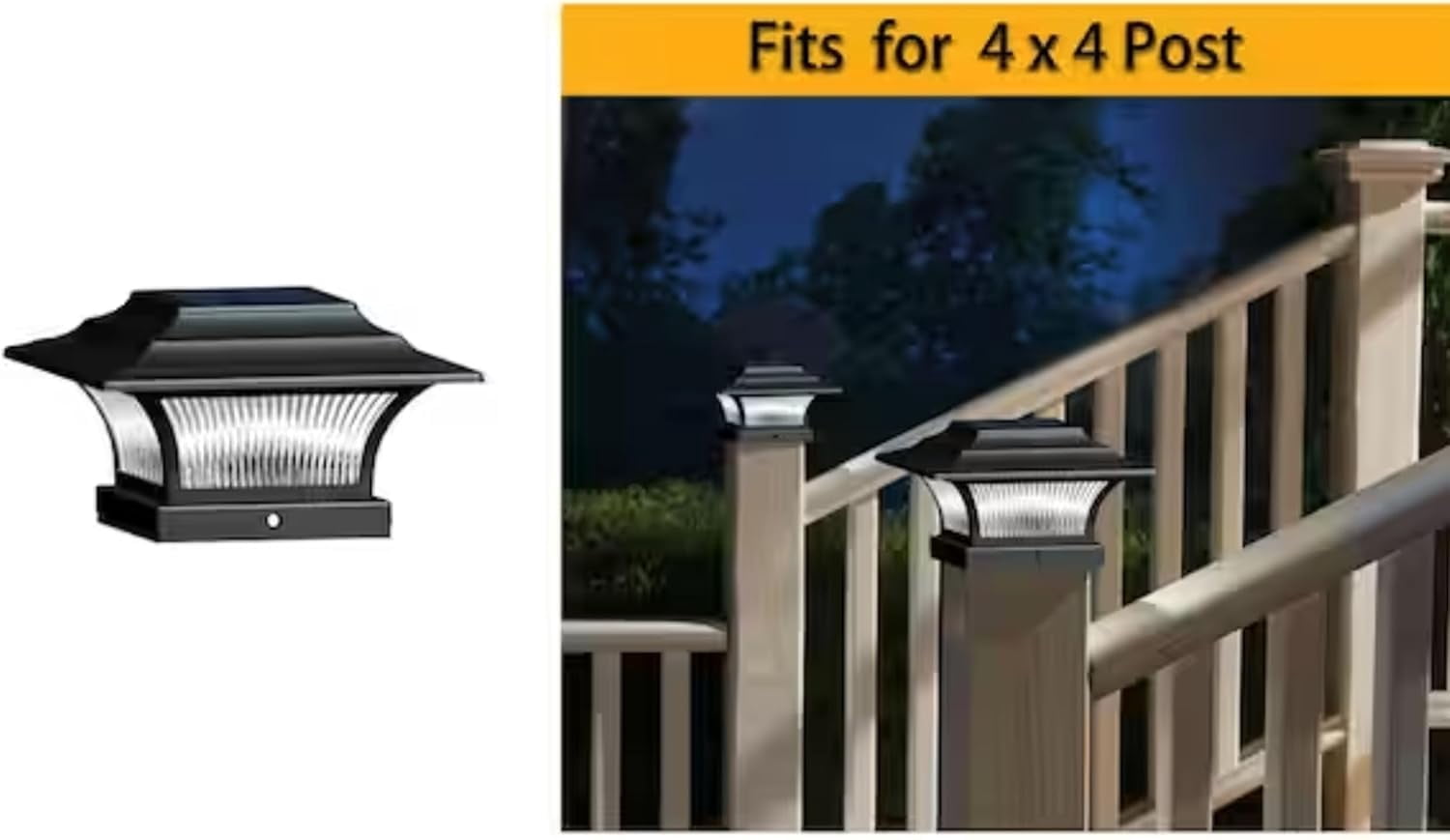 4-Pack Solar Post Cap Lights (2 Boxes with 2) Outdoor Waterproof LED for 4x4 Wooden Posts, Garden, Deck, Wall, Gate, Garage (Black)