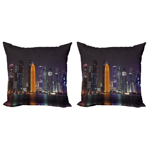 Ambesonne Urban Throw Pillow Cover 2 Pack, Qatar Middle East Town, 18", Charcoal Grey Orange