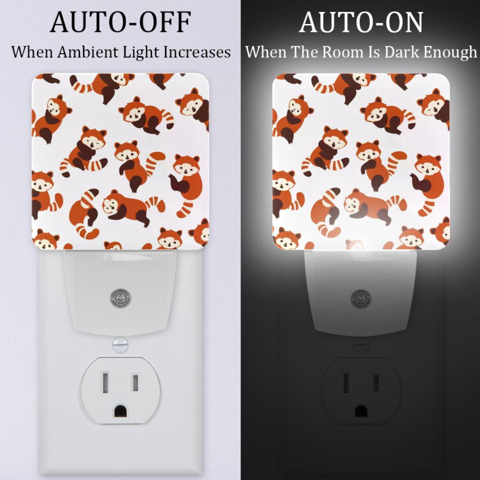 PhooArto Cartoon Red Panda Pattern Plug in LED Night Light Auto Sensor Dusk to Dawn Decorative Night for Bedroom, Bathroom, Kitchen, Hallway, Stairs, Baby's Room, Energy Saving