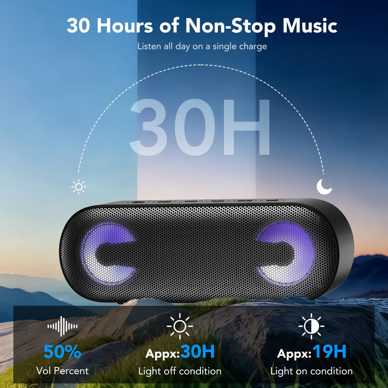 Portable Bluetooth Speaker IPX7 Waterproof, 30W HD Stereo Sound Wireless Speaker Bluetooth 5.4, Deep Bass, 30H Playtime, TWS Pairing, 6 RGB lights, Speakers for Home/Party/Outdoor, Gift Ideas