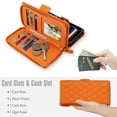 thumbnail image 6 of For Apple iPhone 17 6.3"【RFID Blocking 】Diamond Grid Wallet Case Magnetic Flip Cover 7-Card Slots Zipper Pocket With Detachable Shoulder Strap And Wrist Strap,Orange,For iPhone 17, 6 of 9