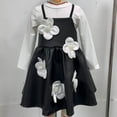 thumbnail image 4 of 2 Piece Sets Girls Faux Leather Black Dress with 3D Flowers Appliqued Long Sleeve Base Tops Wedding Party Outfits (6T, White), 4 of 5