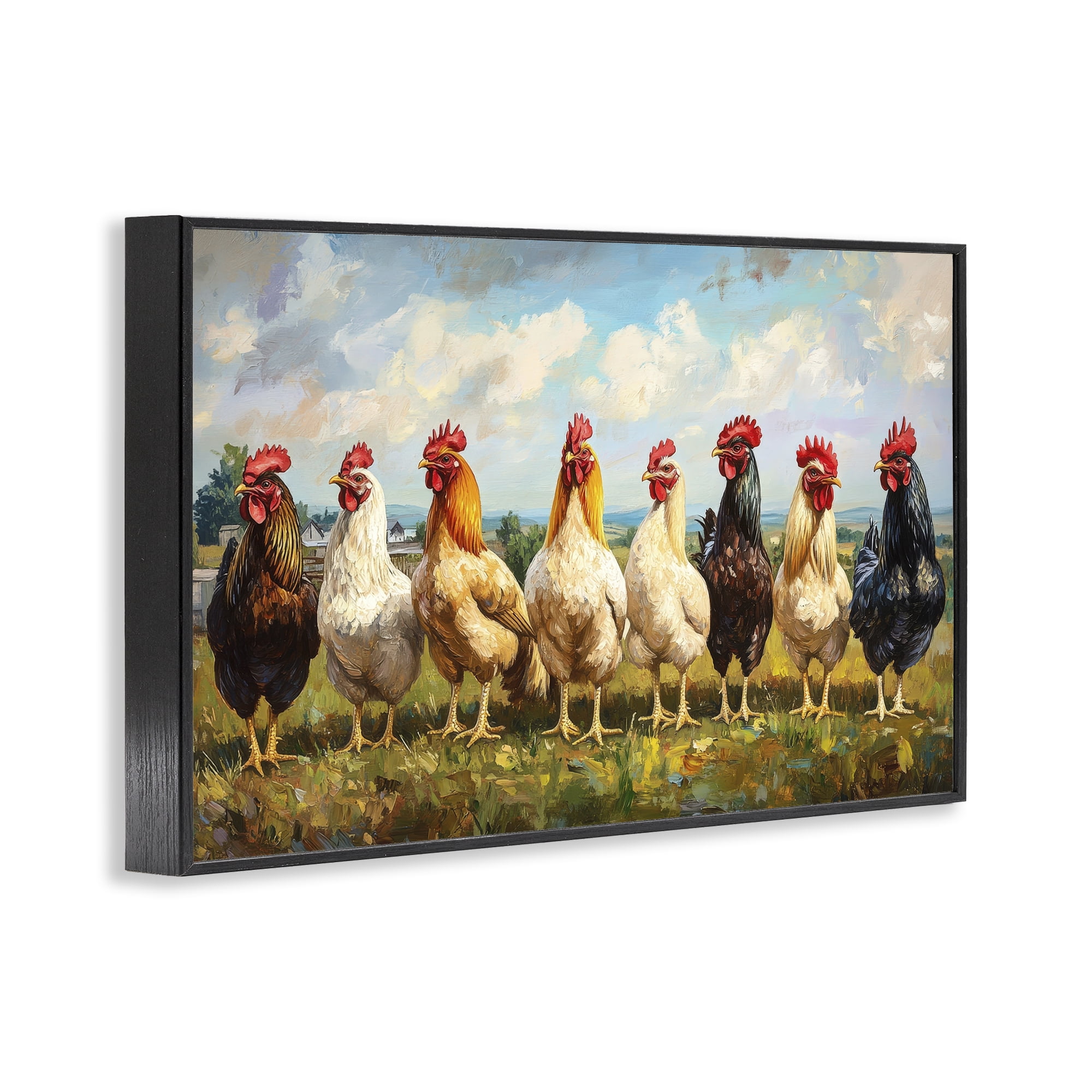 Stupell Industries Chicken Brood on Horizon Black Framed Giclee Art, design by Petal Prints Design