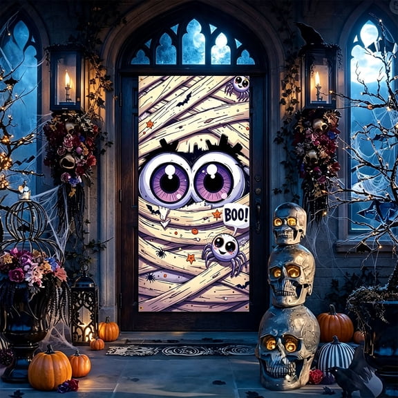 Dalxymotic Halloween Door Curtain Drapes, Halloween Door Curtains Set, Spooky Holiday Party Background Banners, Halloween Door Curtains Decorative Drape for Door, Window, Wall