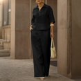 thumbnail image 4 of Cagogo Women Plus Size 2 Piece Set Casual Summer Outfits Collared Short Sleeve Shirt Wide Leg Pants Matching Lounge Sets Tracksuits Travel Airport Clothes, Black 2XL, 4 of 9