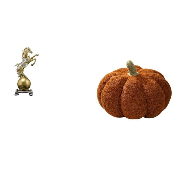 Adorno De Estatua De Caballo De Resina Moderna Y Almohada De Peluche De Calabaza De Halloween, Coleccionable Decorativo Para Sala De Estar, Dormitorio, Oficina, Estante, Decoración
