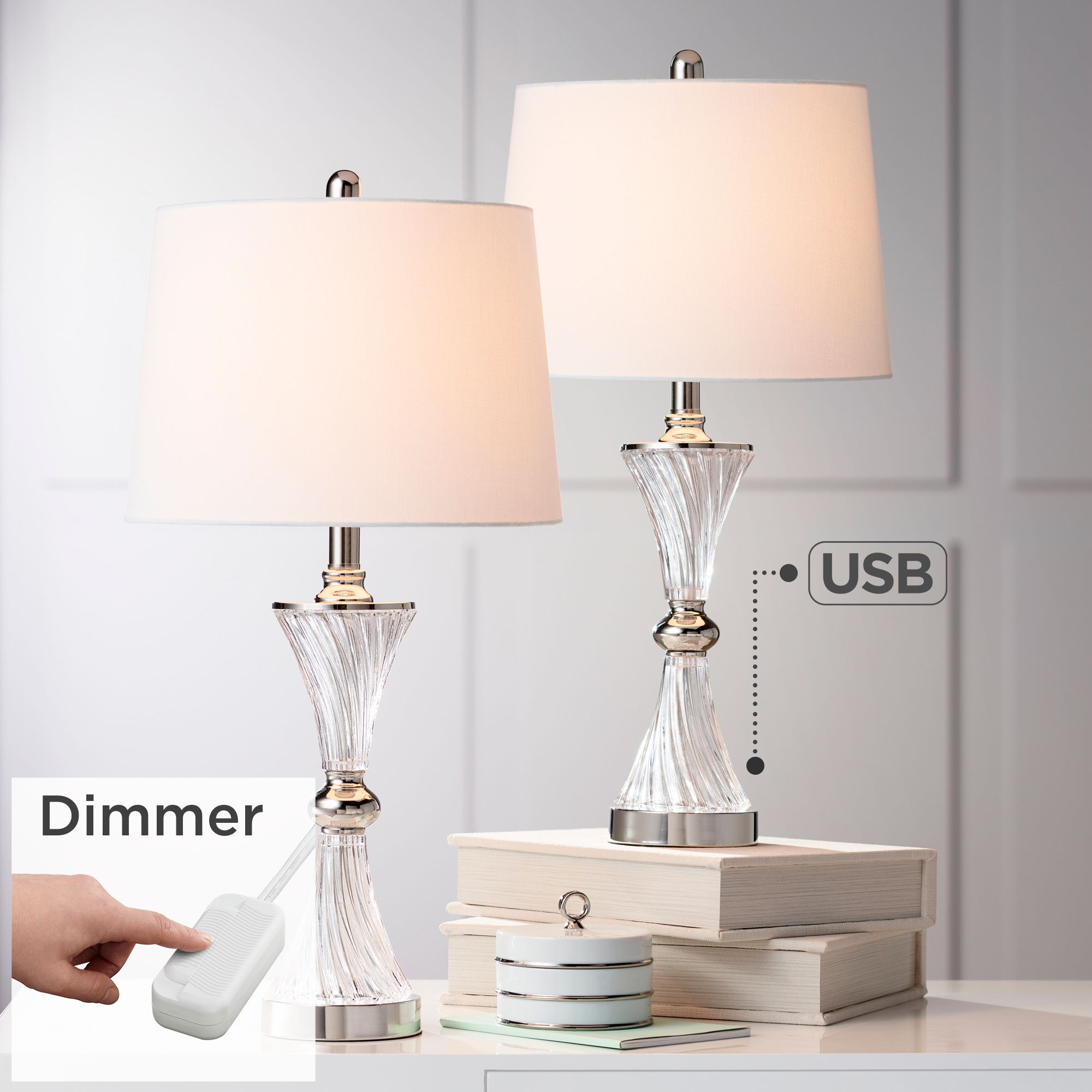 Karla Modern Table Lamps Set of with Hotel Style USB Charging Port B 通販 