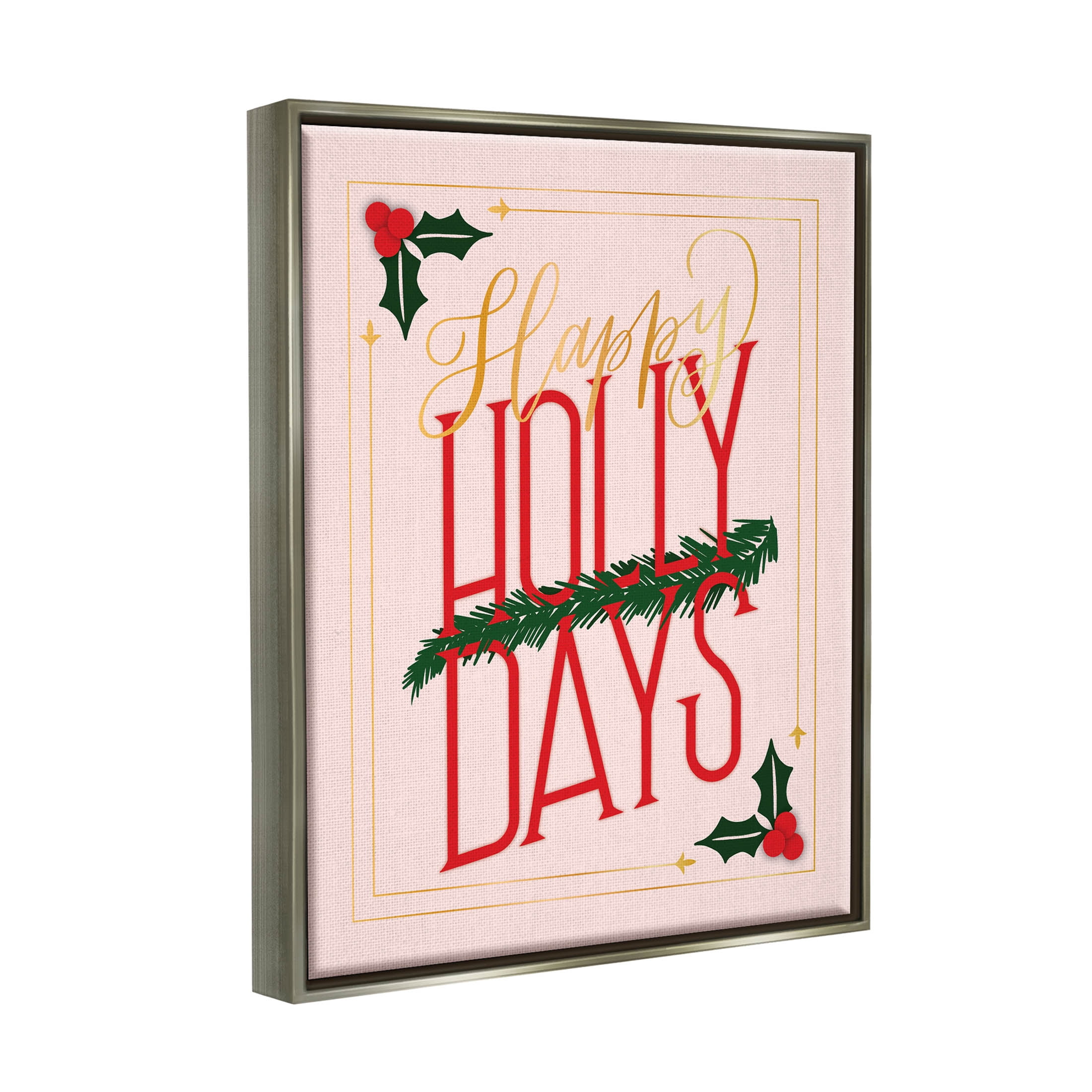 Happy Holly Days Botanical Holiday Holiday Graphic Art Luster Gray Framed Art Print Wall Art