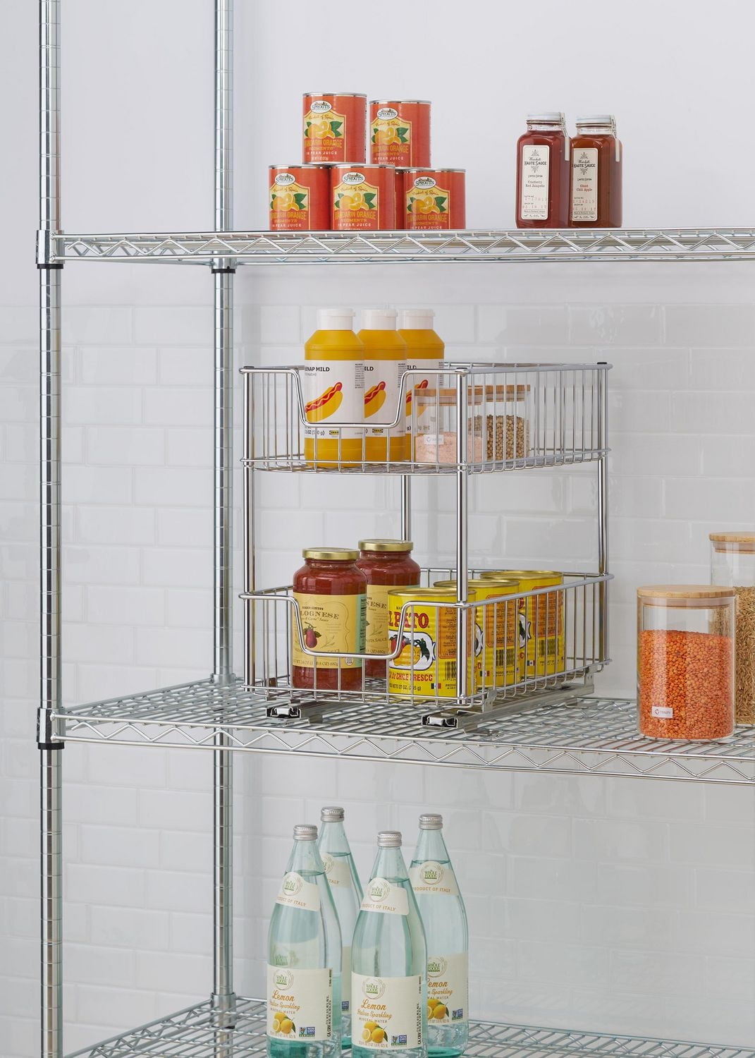 Tiroir grillagé à 2 niveaux avec glissières TRINITY – Chrome