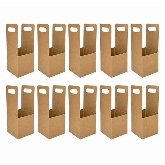 10Pcs Single Cup Drink Carrier, Kraft Paperboard Portable Takeout Beverage Cup Holder for Hot and Cold Drinks