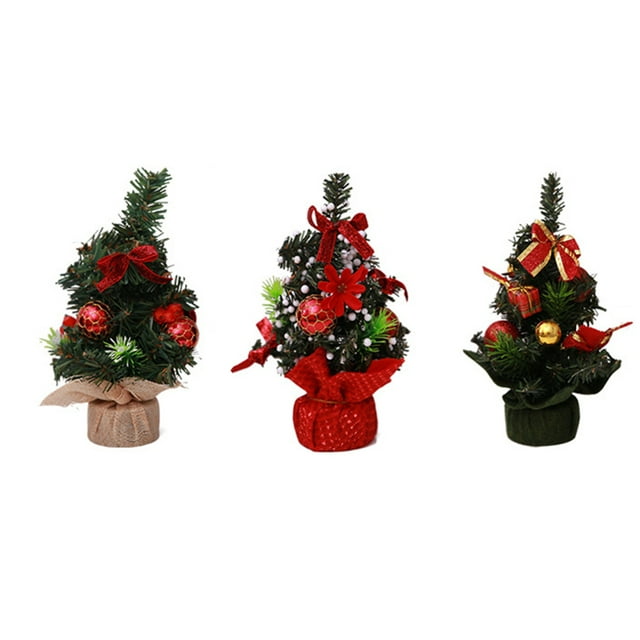 3pcs Tabletop Christmas Trees with Burlap Base Mini Xmas Bonsai Home Party Bar Desktop Ornaments (Random)