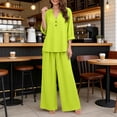 thumbnail image 7 of Women's Linen Summer Two Piece Outfit V Neck Button Down Top Wide Leg Pants Casual Loose Matching Travel Set, 7 of 7