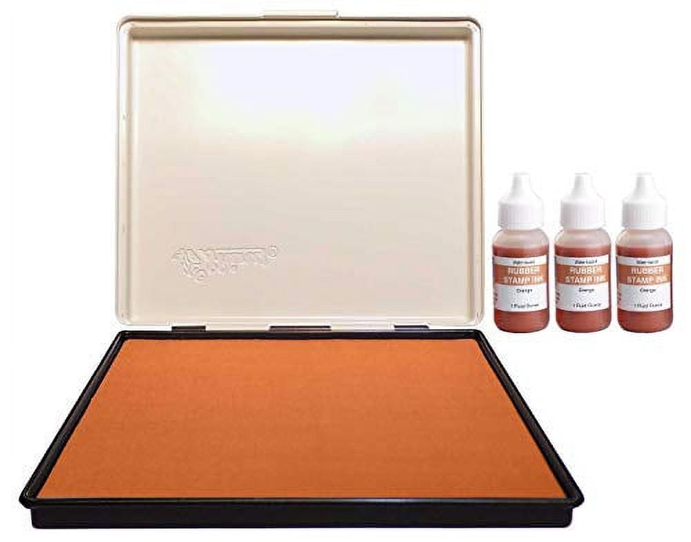 Extra Large 8" x 12" Industrial Rubber Stamp Ink Pad in Metal Case, Orange Stamp Pad