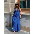 thumbnail image 6 of Women's V Neck Maxi Dresses Line Tiered Flowy Sleeveless Swing Travel Sundress Dress for Summer Casual Beach Blue S, 6 of 10