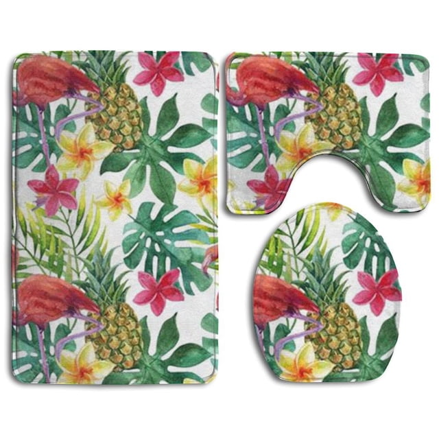 ABPHQTO Piña Flamingo Juego de alfombras de baño de 3 piezas Alfombra de baño Alfombra de contorno y tapa de inodoro ABPHQTO Cont-CHAPPLE-39622