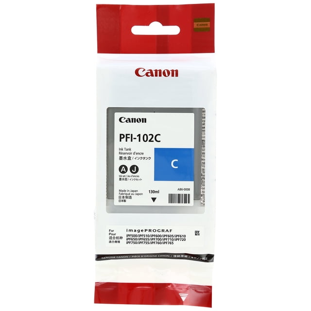 Tanque de tinta Canon PFI-102C de 130 ml, color cian, para impresoras Imageprograf