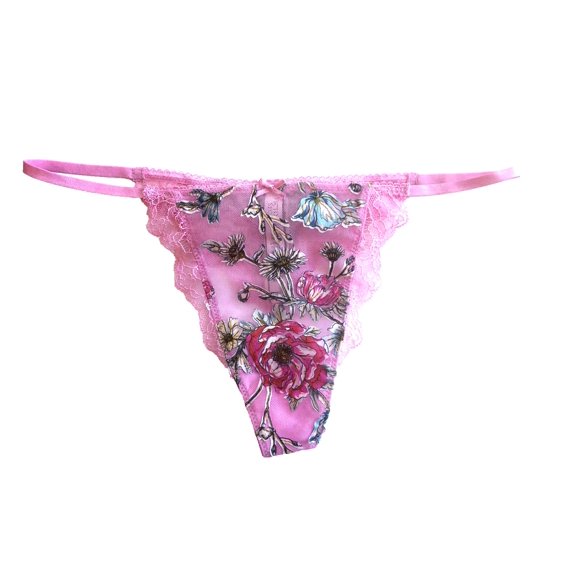 Victoria's Secret Dream Angels Floral Embroidery V-String Thong Panty Color Pink Lilac Size Medium NWT