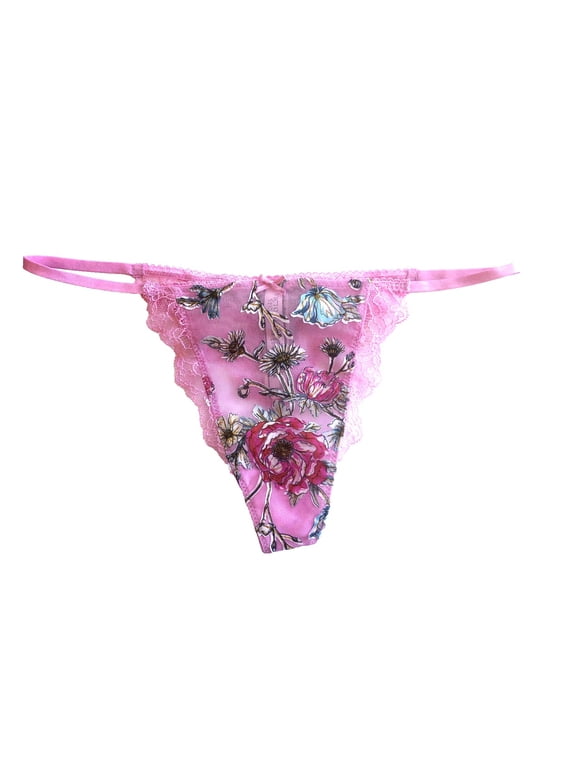Dream Angels Floral Embroidery V-String Thong Panty Color Pink Lilac Size Medium NWT