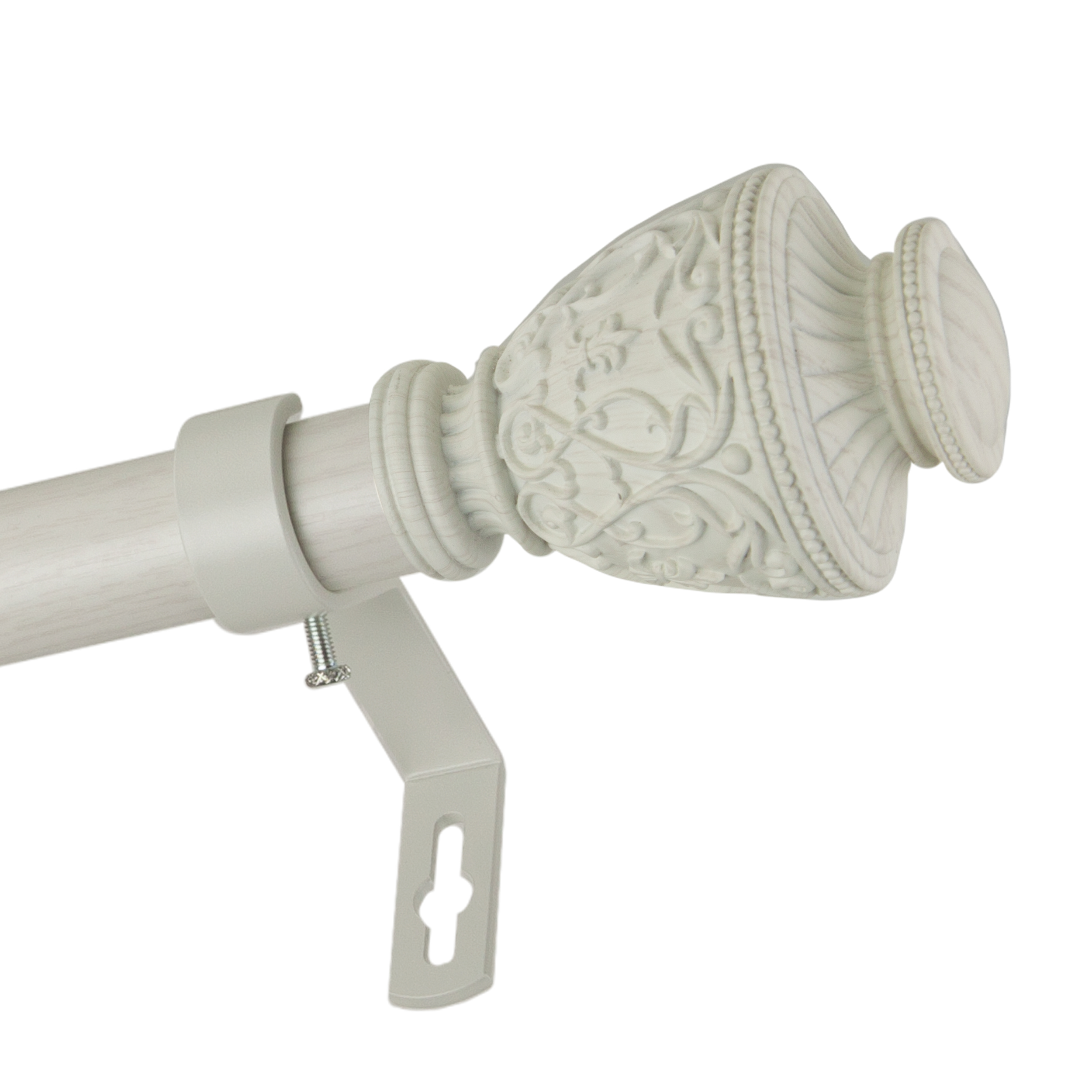 1" Dia Faux Wood Curtain Rod 66-120 inch with Rian Finials - Pearl White