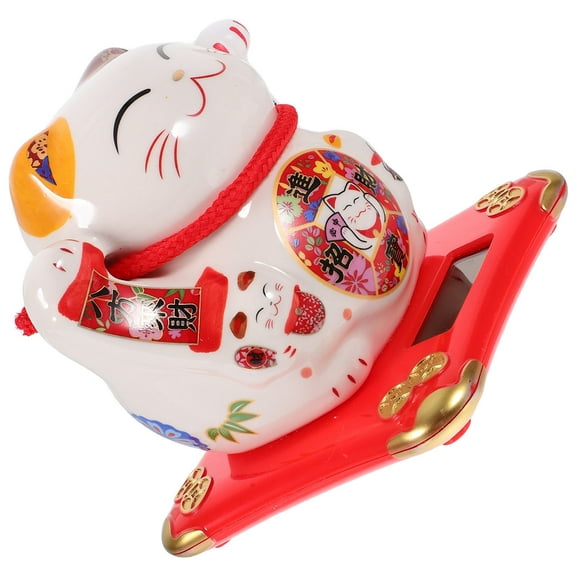 Raindrops 1Pcs Solar Powered Waving Arm Cat Decoration Ceramic Lucky Fortune Cat For Home