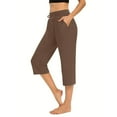 thumbnail image 6 of Cropped Wide Leg Pants for Women Wide Leg Yoga Capris, Women Casual Summer Drawstring Cropped Pants, Comfy Workout Jogger Capris Trousers with Pockets Brown S, 6 of 9