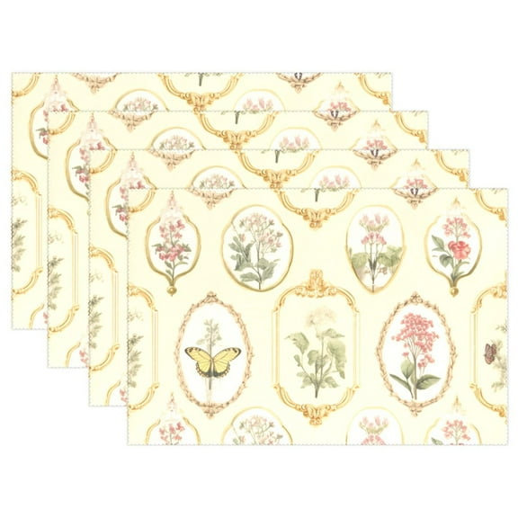Flowers Butterflies Framework 12×18 inch Placemats Heat Resistant Washable Foldable Rectangular Placemats Set Decoration Indoor Outdoor for Kitchen Dining Table 1PC