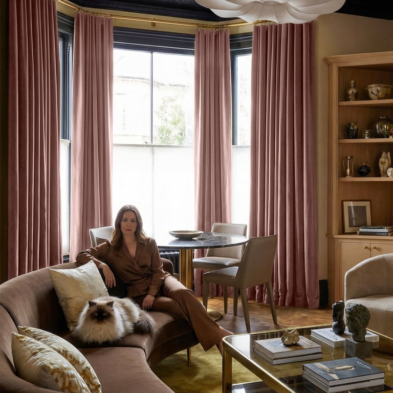 NICETOWN Room Darkening Velvet Curtains, Rose Wild, 52x95 photo 5